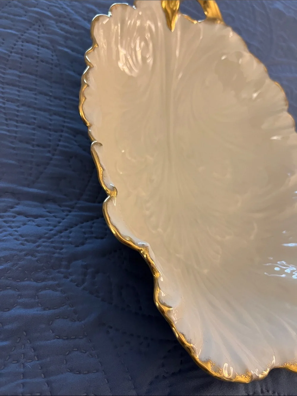 Lenox White and 24kt Gold Leaf-Shaped Serving Platter